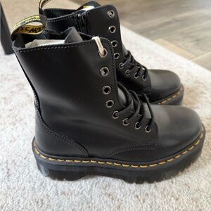 Dr. Martens Black Combat Boots with Yellow Stitching